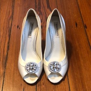 White Satin Peep toe bridal shoes